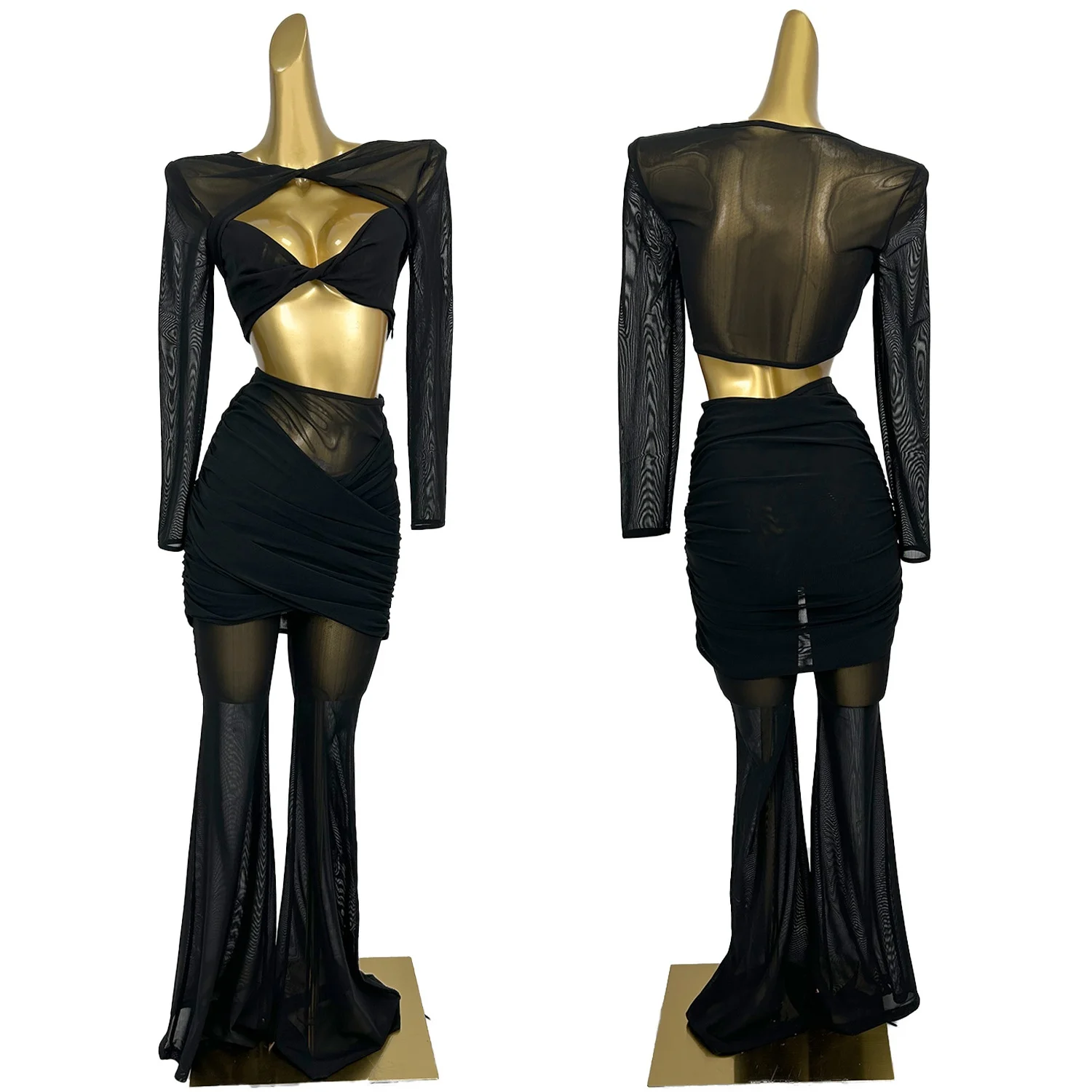 Hot Girl High Street Crop Tops Bell-bottoms 2Pieces Set See Through Mesh Sexy Long Sleeve Chest Pants Sexy Nightclub Event Wear
Hot Girl High Street Crop Tops Bell-bottoms 2Pieces Set See Through Mesh Sexy Long Sleeve Chest Pants Sexy Nightclub Event Wear