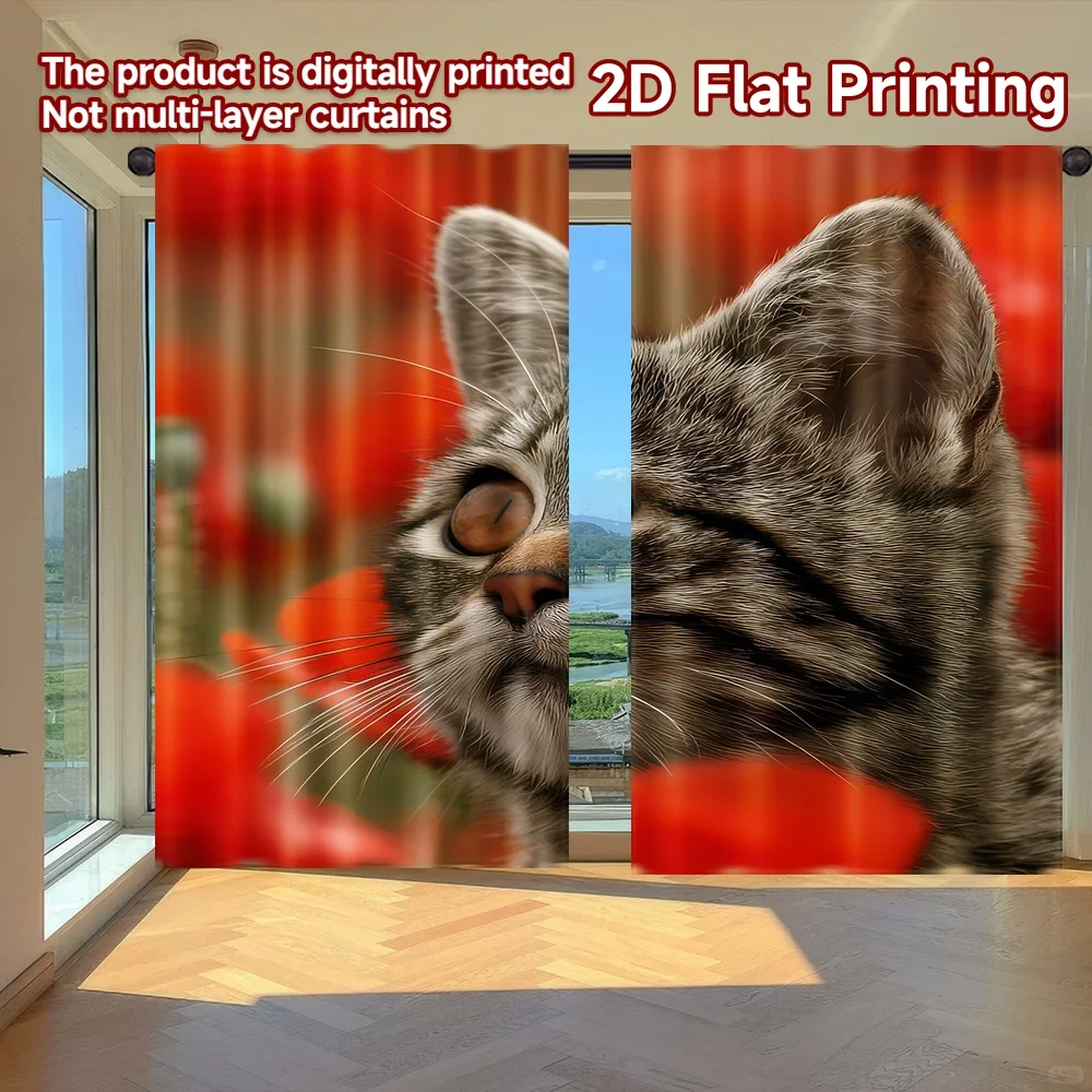 2D flat printing 2pcs Scene Curtains Cat with Red Flowers Digital Printed Polyester Drapes Family Party Decoration for Indoor
2D flat printing 2pcs Scene Curtains Cat with Red Flowers Digital Printed Polyester Drapes Family Party Decoration for Indoor