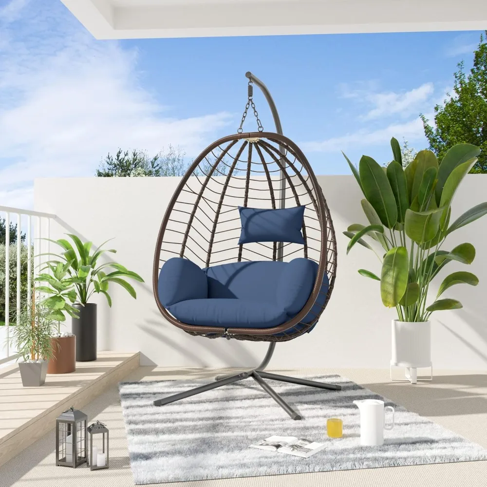Egg Swing Chair Outdoor Indoor Wicker Rattan Hanging Chair with Stand 350lbs Capacity w/Strong Frame & Dark Blue Cushions
Egg Swing Chair Outdoor Indoor Wicker Rattan Hanging Chair with Stand 350lbs Capacity w/Strong Frame & Dark Blue Cushions