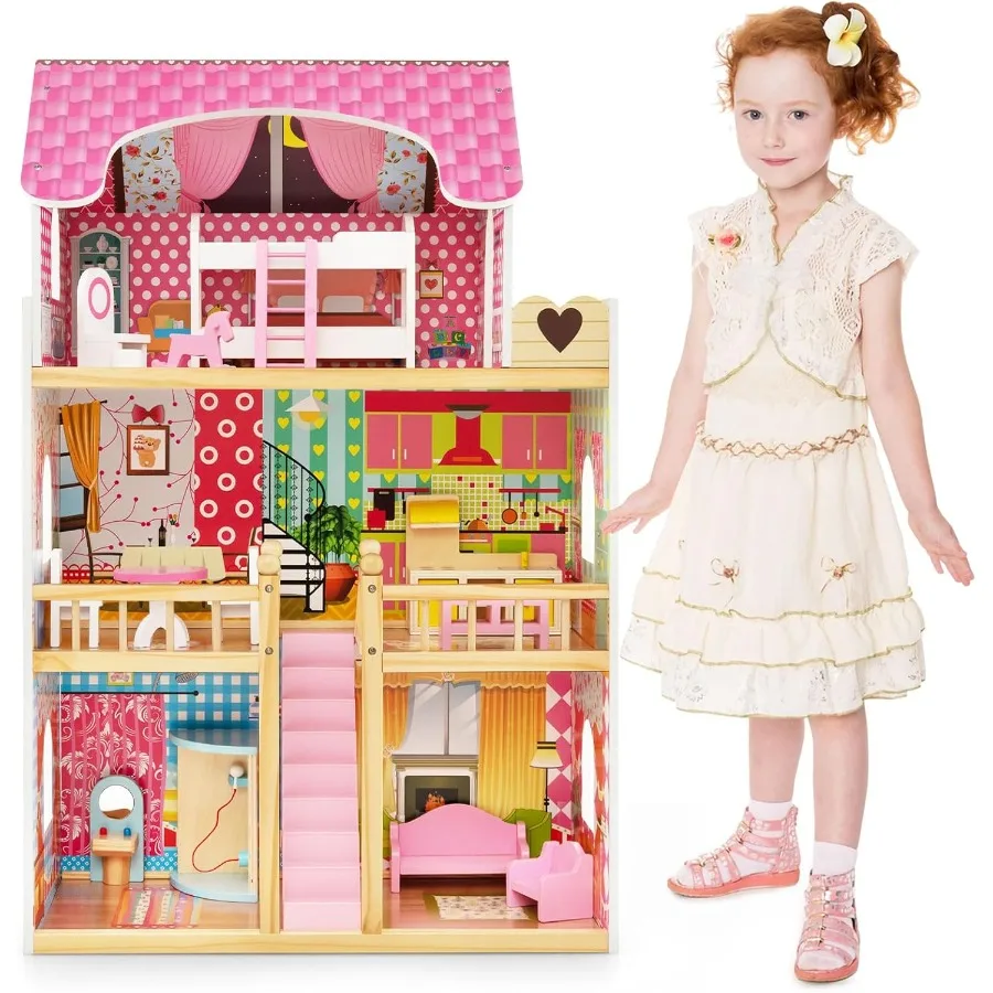 Doll House, Wooden Dollhouse with 15 PCS Furniture Accessories, Cottage Uptown Dollhouse for Kids, Toddlers, Playroom, Nursery, 
Doll House, Wooden Dollhouse with 15 PCS Furniture Accessories, Cottage Uptown Dollhouse for Kids, Toddlers, Playroom, Nursery,