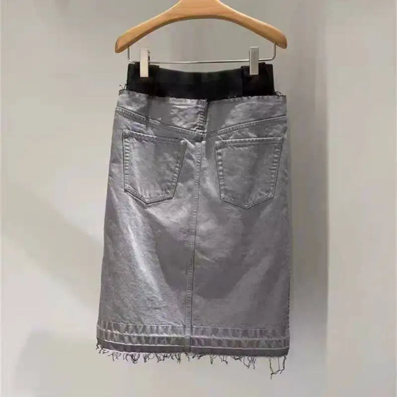 SAC 25 summer denim skirt pants blue splicing straight slit skirt short skirt
SAC 25 summer denim skirt pants blue splicing straight slit skirt short skirt