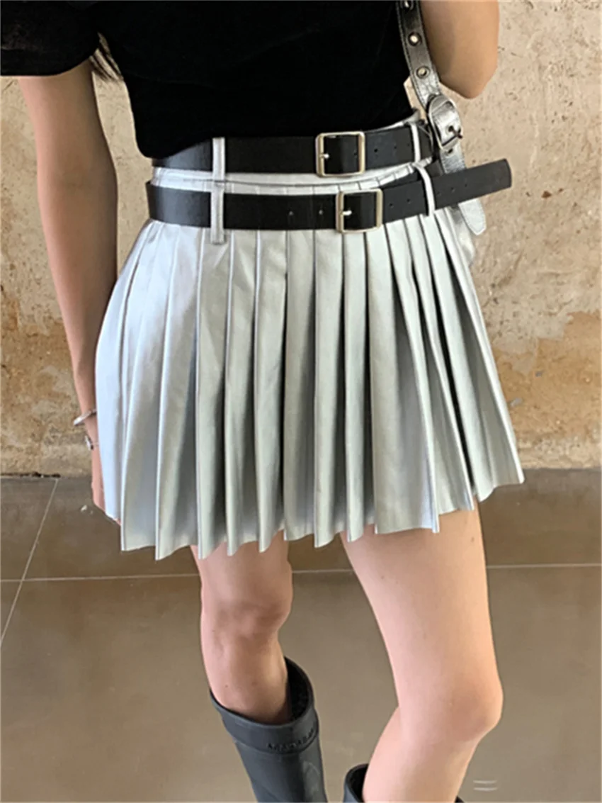 PLAMTEE Autumn Silver Mini Pleated Skirts With Belt Women Faux PU Chic 2023 OL Slim New High Street Casual Daily Hot Girls
PLAMTEE Autumn Silver Mini Pleated Skirts With Belt Women Faux PU Chic 2023 OL Slim New High Street Casual Daily Hot Girls