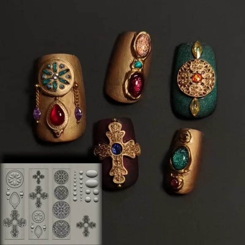 1 piece of Byzantine pearl style jewelry art elegant hollow inlaid jewelry three-dimensional nail template nail art mold
1 piece of Byzantine pearl style jewelry art elegant hollow inlaid jewelry three-dimensional nail template nail art mold
