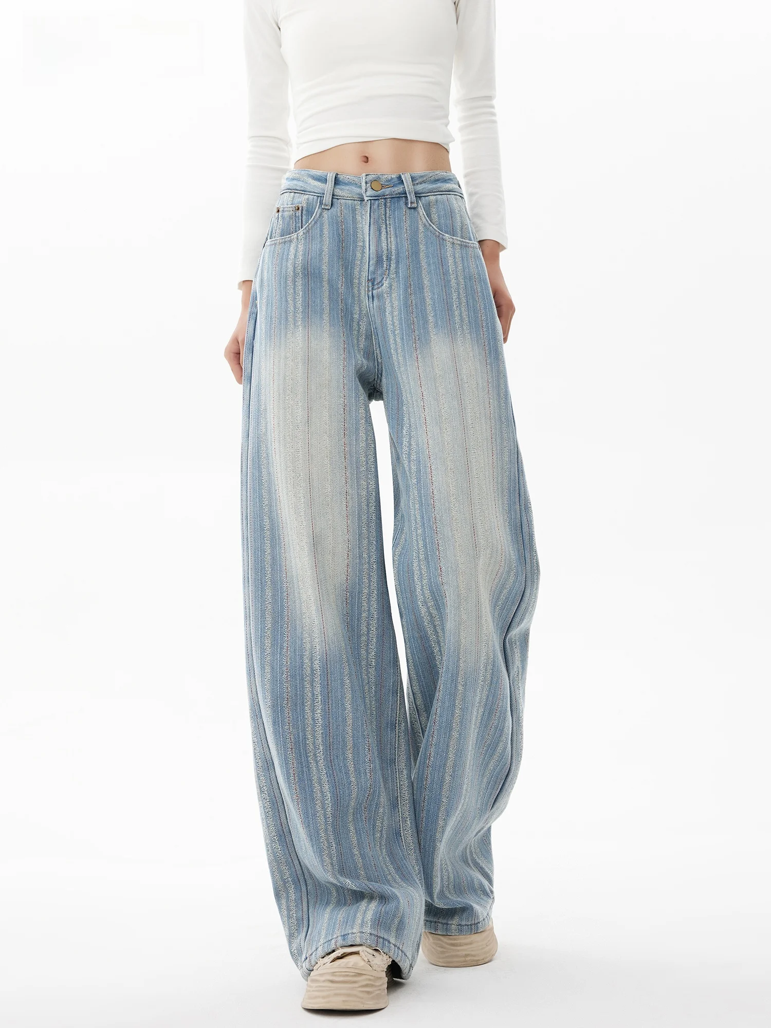 Легкие джинсы с флисовой подкладкой, свободные прямые брюки, женские повседневные широкие брюки с вертикальным полосатым узором в стиле ретро, американский стиль
Легкие джинсы с флисовой подкладкой, свободные прямые брюки, женские повседневные широкие брюки с вертикальным полосатым узором в стиле ретро, американский стиль