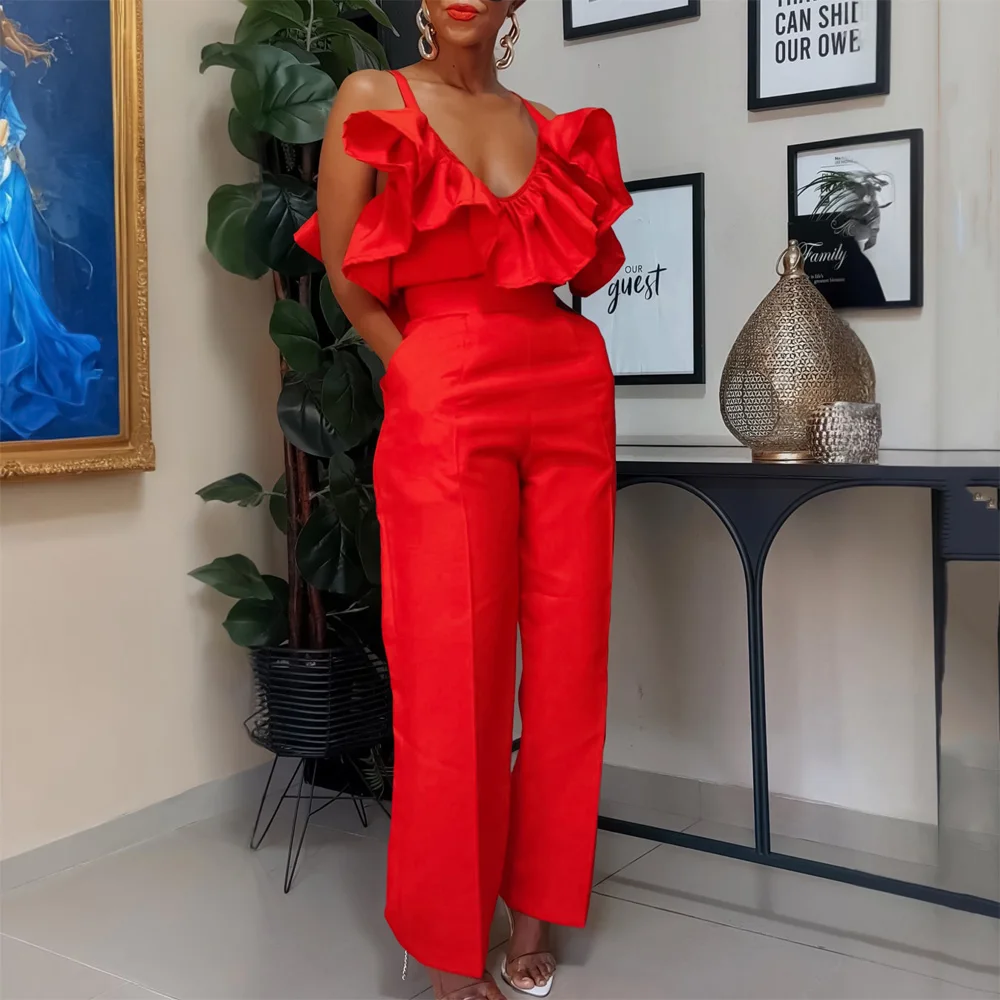 Women 2 Pieces Pants Sets Blouse V Neck Spaghetti Strap Ruffles & Wide Leg Trousers Straight Fashion High Street Outfits Sets
Women 2 Pieces Pants Sets Blouse V Neck Spaghetti Strap Ruffles & Wide Leg Trousers Straight Fashion High Street Outfits Sets