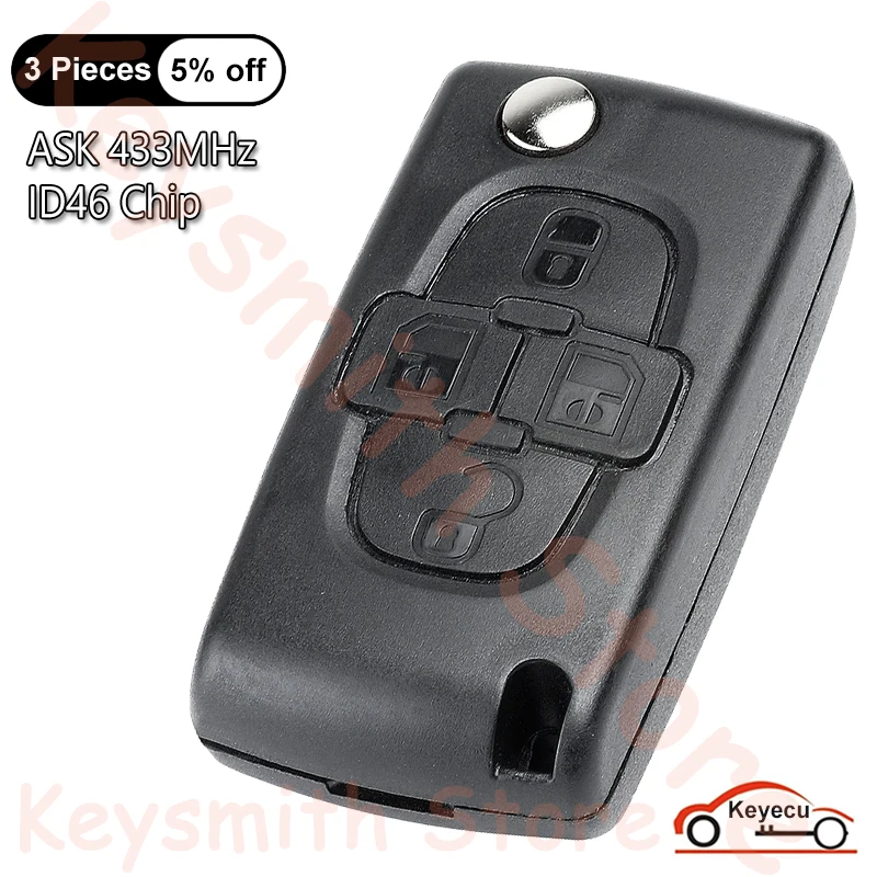 KEYECU 4 кнопки ASK 433 МГц ID46 чип для Peugeot 1007 для Citroen C8 автоматический флип-брелок с дистанционным управлением и лезвием VA2 HU83
KEYECU 4 кнопки ASK 433 МГц ID46 чип для Peugeot 1007 для Citroen C8 автоматический флип-брелок с дистанционным управлением и лезвием VA2 HU83