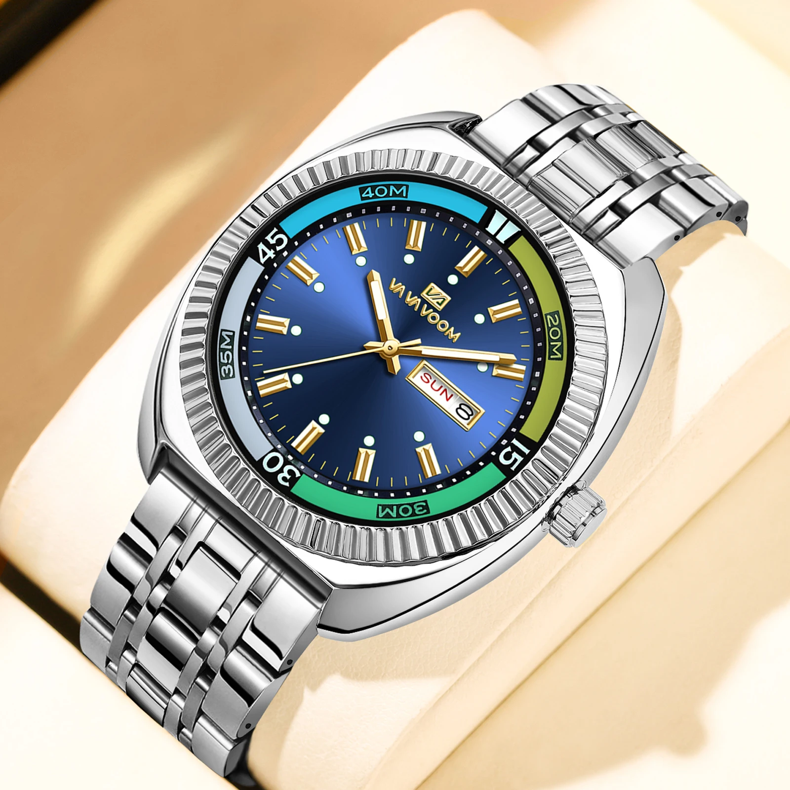 VA VA VOOM Gold-Tone Stainless Steel Watches Green Dial Luxury Ideal Business & Casual Wear 3Bar Waterproof Quartz Watch for Men
VA VA VOOM Gold-Tone Stainless Steel Watches Green Dial Luxury Ideal Business & Casual Wear 3Bar Waterproof Quartz Watch for Men