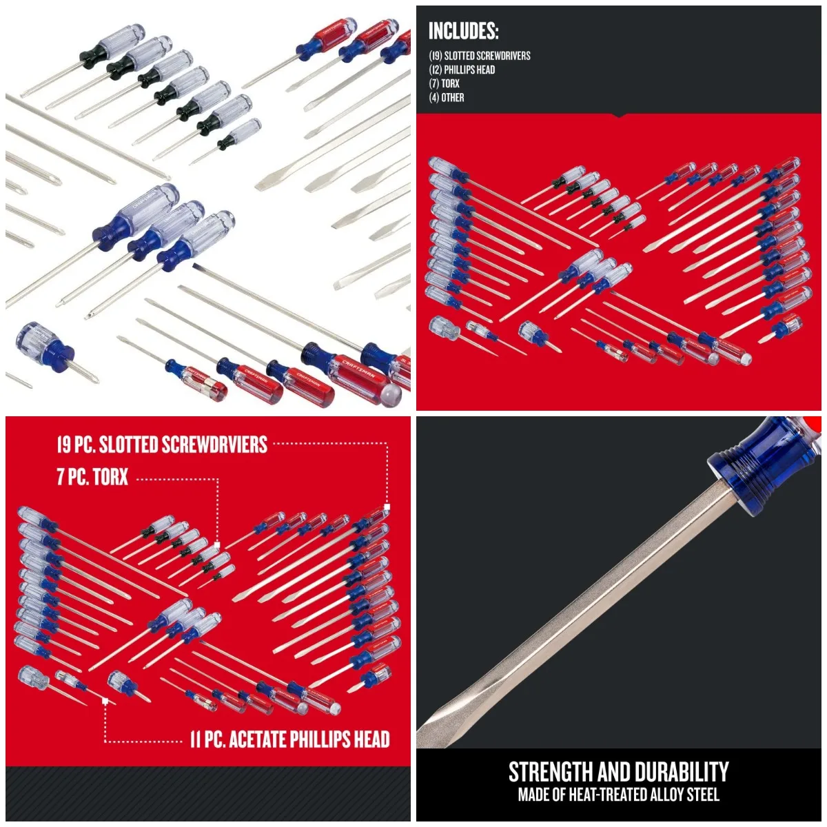 Screwdriver Set, Phillips, Slotted, Torx, Acetate Handle, 42 Pieces (CMHT65300)
Screwdriver Set, Phillips, Slotted, Torx, Acetate Handle, 42 Pieces (CMHT65300)