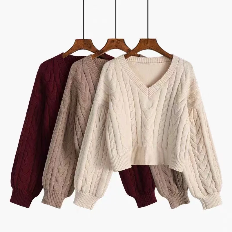 Casual V-neck Loose Twists Sweater Fall and Winter Long Sleeve Pullover Fashion Thickened Knitwear Women Short Tops Jumper 29216
Casual V-neck Loose Twists Sweater Fall and Winter Long Sleeve Pullover Fashion Thickened Knitwear Women Short Tops Jumper 29216