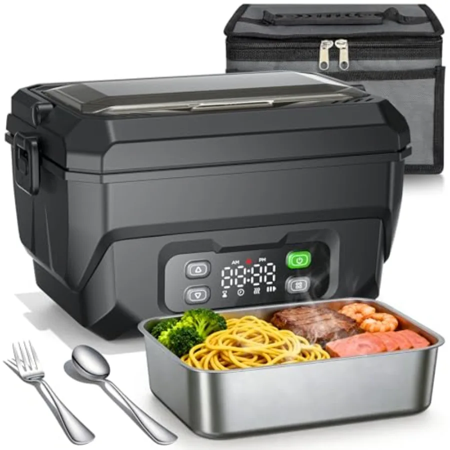 Portable cordless heated lunch box for work and travel, stainless steel container, black, 1.5L capacity with 22500mAh battery a
Portable cordless heated lunch box for work and travel, stainless steel container, black, 1.5L capacity with 22500mAh battery a