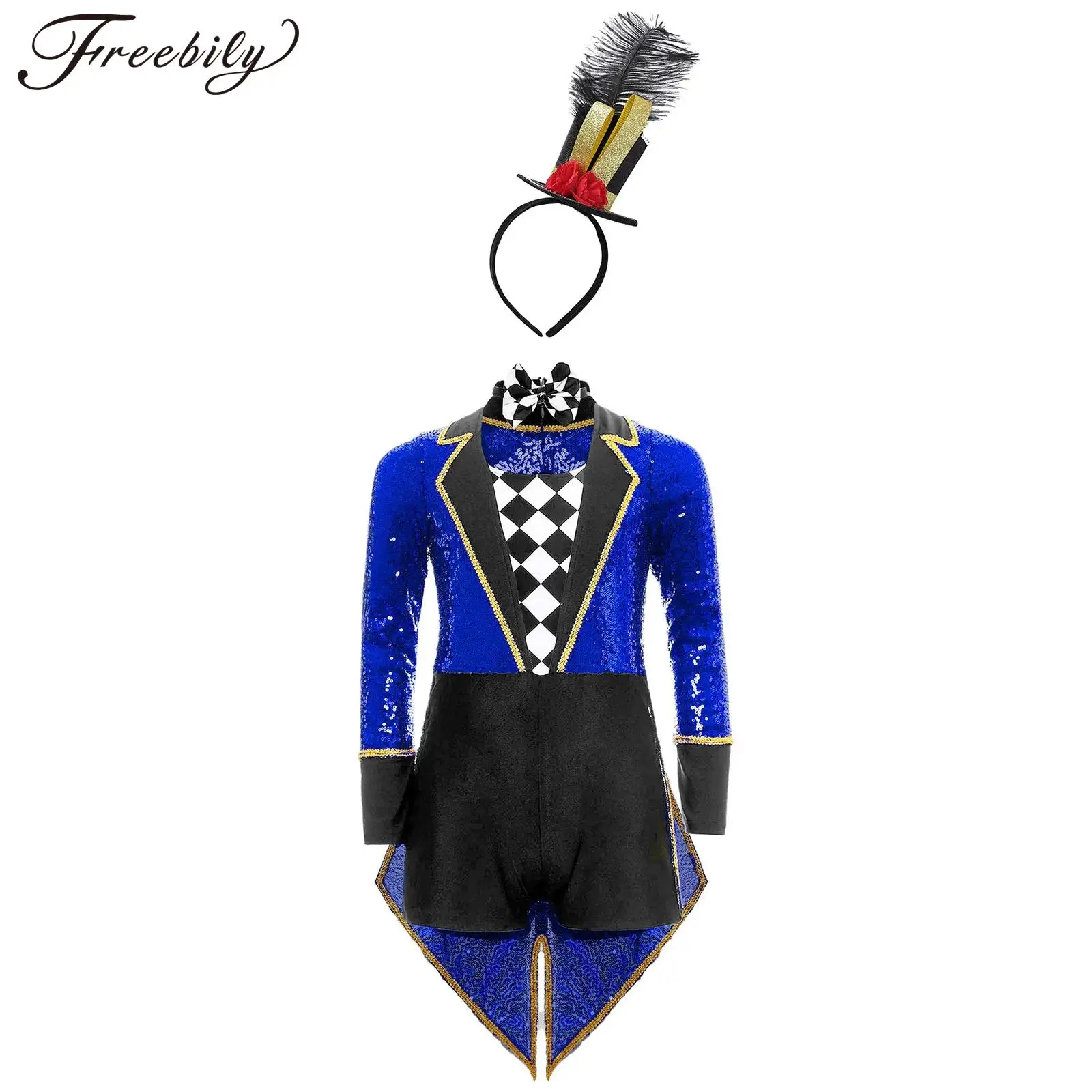 Girls Boys Circus Ringmaster Magician Cosplay Costume Halloween Carnival Showman Performance Shiny Sequin Tailcoat Bodysuit Hat
Girls Boys Circus Ringmaster Magician Cosplay Costume Halloween Carnival Showman Performance Shiny Sequin Tailcoat Bodysuit Hat