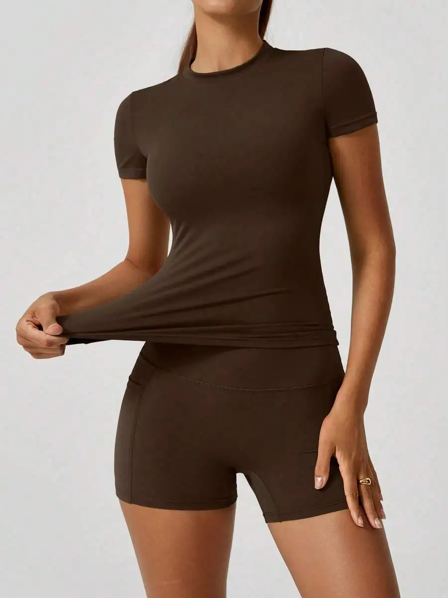 Womens High Waist Tummy Control Butt Lifting Shorts Set With Short Sleeve Top
Womens High Waist Tummy Control Butt Lifting Shorts Set With Short Sleeve Top