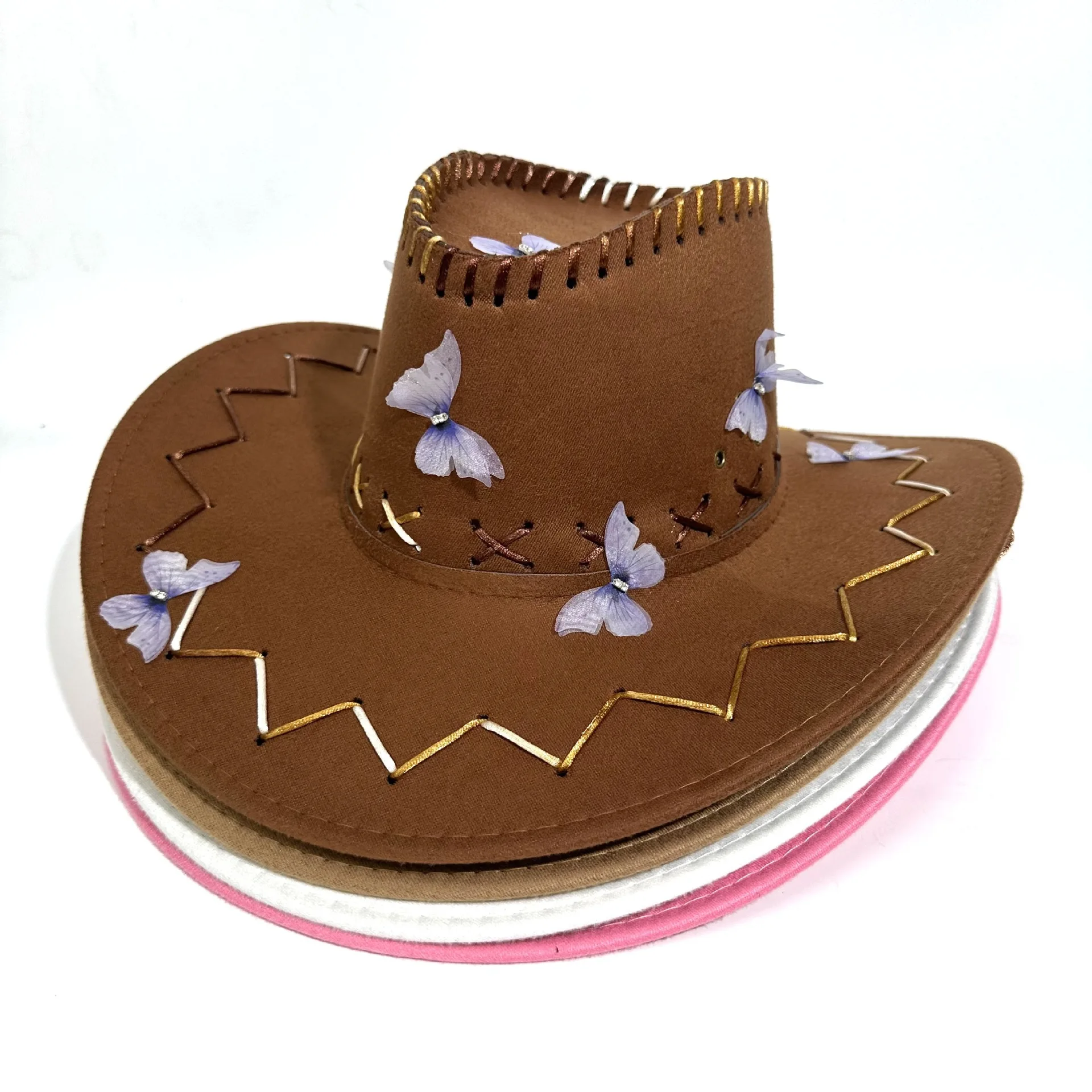 Women Faux Suede Cowboy Hat Wide Brim Sun Hat with Butterfly Embroidery Brown
Women Faux Suede Cowboy Hat Wide Brim Sun Hat with Butterfly Embroidery Brown