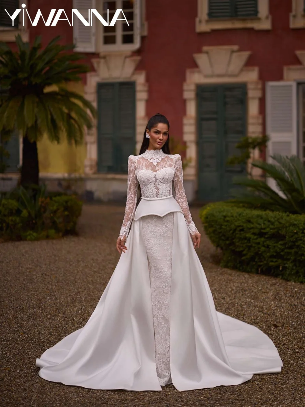 Detachable Train Floral Lace Wedding Dress Gorgeous Beaded High Collar Bridal Gown Customized Dreamy Mermaid Dresses For Bride
Detachable Train Floral Lace Wedding Dress Gorgeous Beaded High Collar Bridal Gown Customized Dreamy Mermaid Dresses For Bride