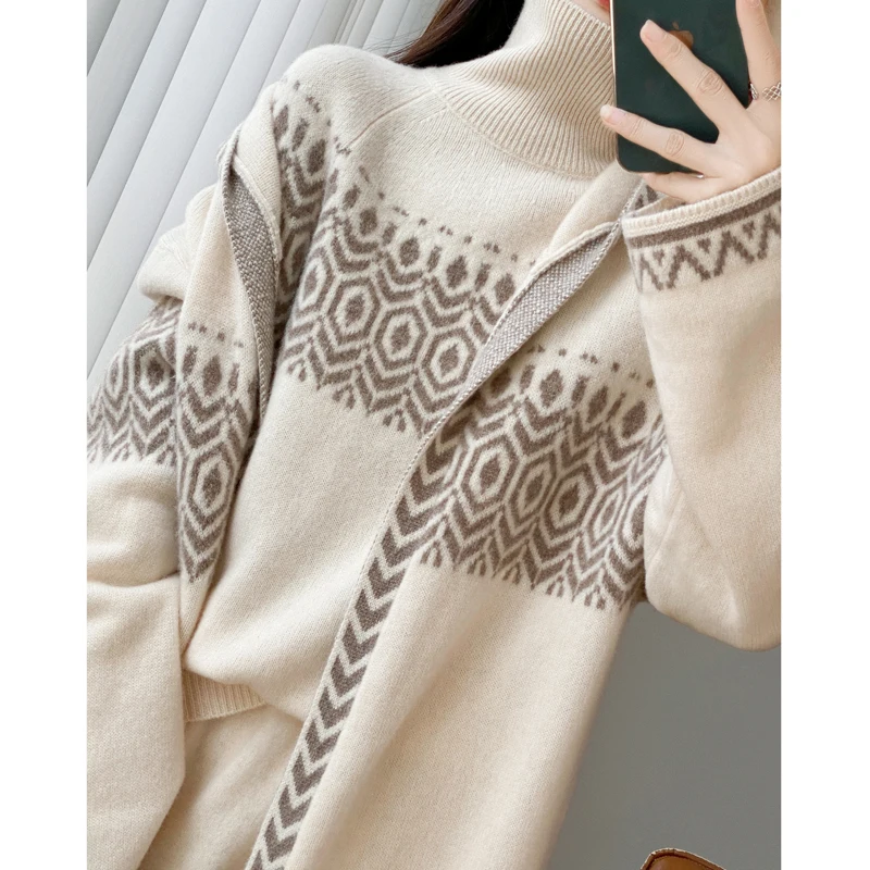 Autumn Winter Turtleneck Pullover Vintage Clothes Women's Sweater 100% Merino Wool Sweater Pullover Warm Versatile Jacquard Knit
Autumn Winter Turtleneck Pullover Vintage Clothes Women's Sweater 100% Merino Wool Sweater Pullover Warm Versatile Jacquard Knit