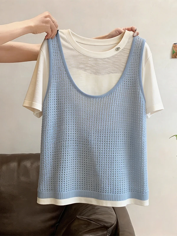 Summer 2026 plus Size Women's Casual Style Vest Short Sleeve T-Shirt Design Slimming Knitted Top Set Fashionable Two-Piece Suit
Summer 2026 plus Size Women's Casual Style Vest Short Sleeve T-Shirt Design Slimming Knitted Top Set Fashionable Two-Piece Suit