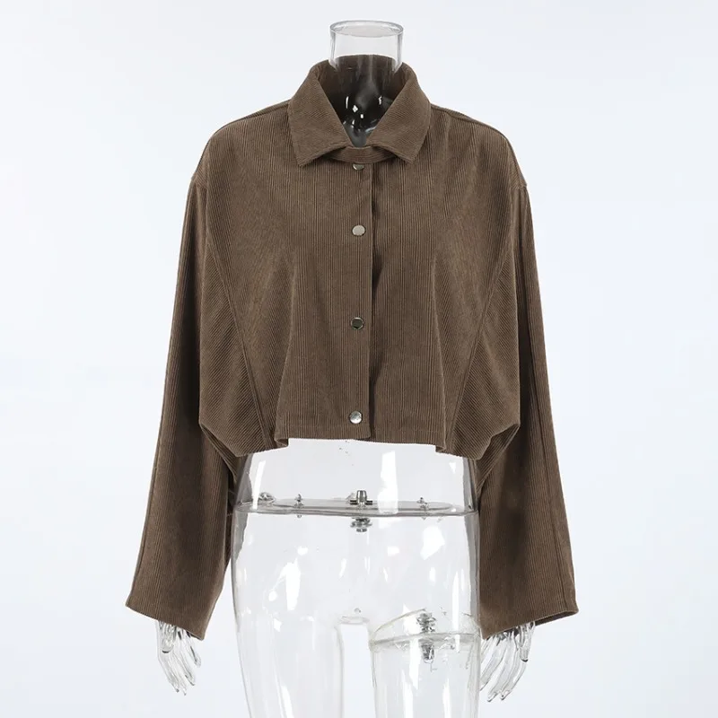 Lady Korean-style Short Female's Outwear Spring Women's Button Bat Sleeve Jacket Retro Brown Corduroy Coat Turn Down Collar
Lady Korean-style Short Female's Outwear Spring Women's Button Bat Sleeve Jacket Retro Brown Corduroy Coat Turn Down Collar