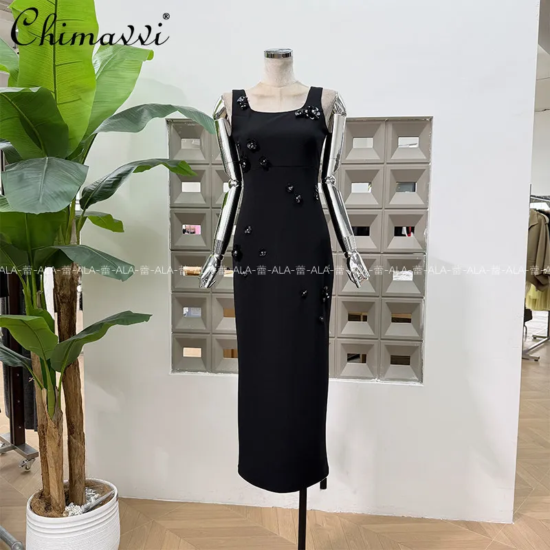 2026 Spring French Fashion Socialite Square Neck Sleeveless 3D Beaded Flower High Waist Slim Bodycon Black Long Dress for Women
2026 Spring French Fashion Socialite Square Neck Sleeveless 3D Beaded Flower High Waist Slim Bodycon Black Long Dress for Women