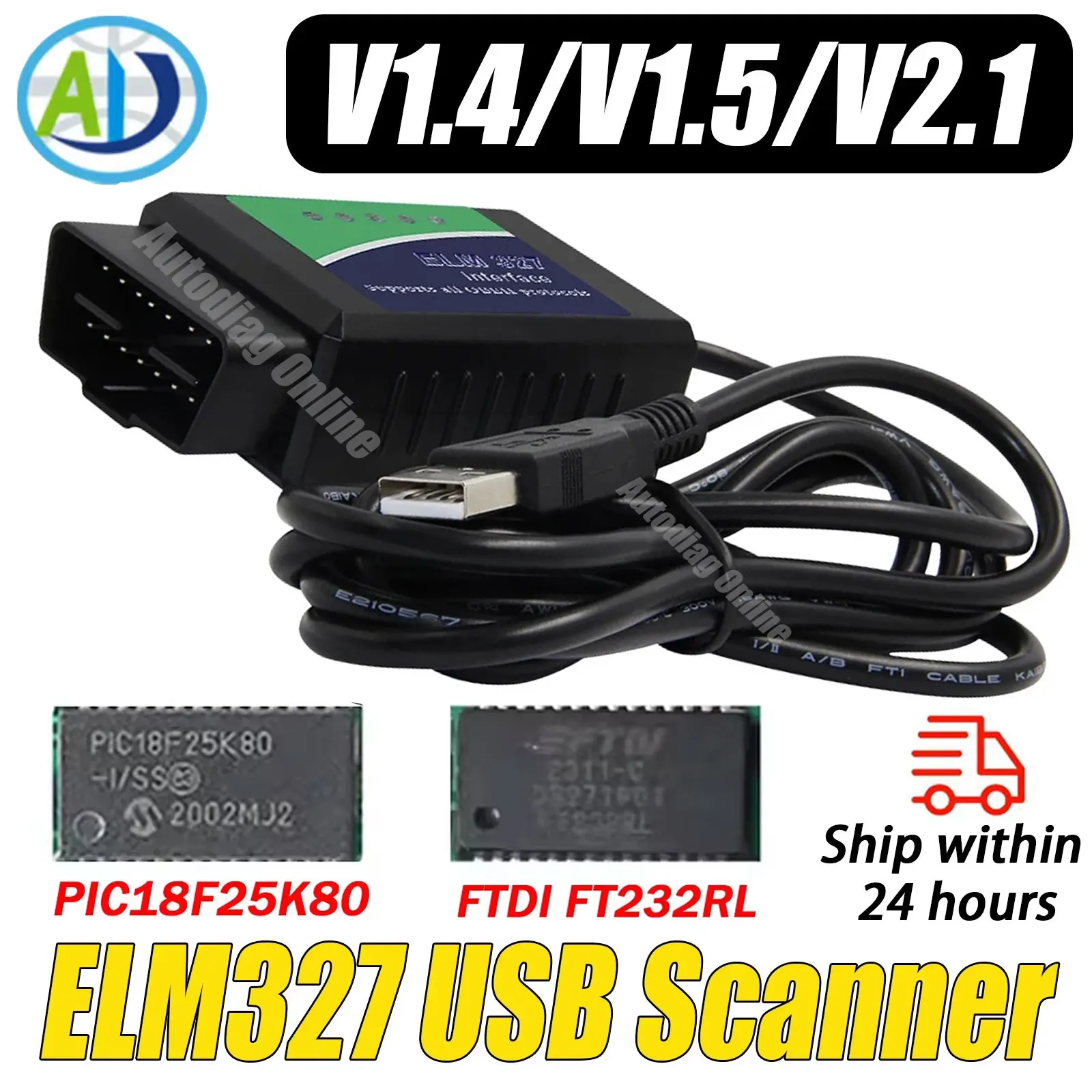 ELM327 USB Scan V1.4/1.5/2.1 Original PIC18F25K80 FTDI FT232RL OBD2 Scanner For ScanTool/MultiEcuScan OBD2 Diagnostic Scan Tool
ELM327 USB Scan V1.4/1.5/2.1 Original PIC18F25K80 FTDI FT232RL OBD2 Scanner For ScanTool/MultiEcuScan OBD2 Diagnostic Scan Tool