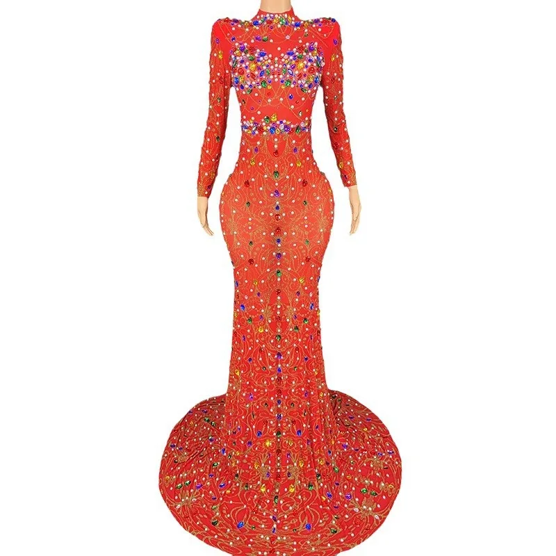 Diamond Long Dress Birthday Clothing Jewel Color Diamond Round Neck Long Sleeve Shoulder Pads Hot Red Slim Fit Long Fall Vestito
Diamond Long Dress Birthday Clothing Jewel Color Diamond Round Neck Long Sleeve Shoulder Pads Hot Red Slim Fit Long Fall Vestito