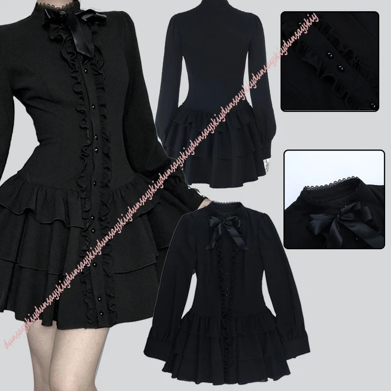 Japanese Vintage Ruffled Cosplay Mini Dress Rock Y2K Black A-Line Skirt Gothic Women's Single-Breasted Stylish Lace Dress
Japanese Vintage Ruffled Cosplay Mini Dress Rock Y2K Black A-Line Skirt Gothic Women's Single-Breasted Stylish Lace Dress