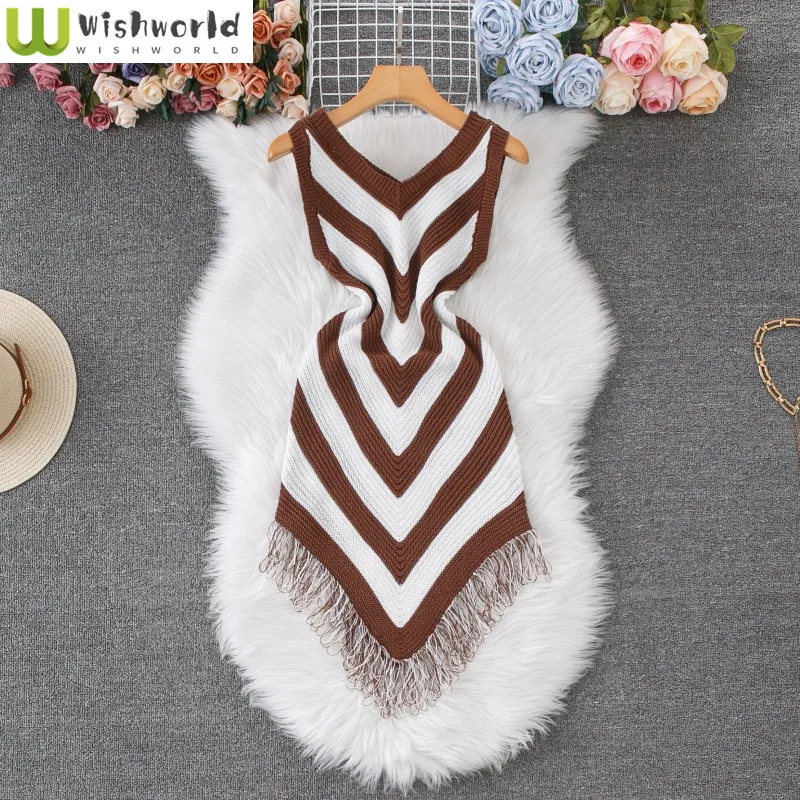 Fashion Women's Dress 2025 Spring and Summer New Striped Fringe Knitted Dress Tight Fitting Temperament Women's Clothing
Fashion Women's Dress 2025 Spring and Summer New Striped Fringe Knitted Dress Tight Fitting Temperament Women's Clothing