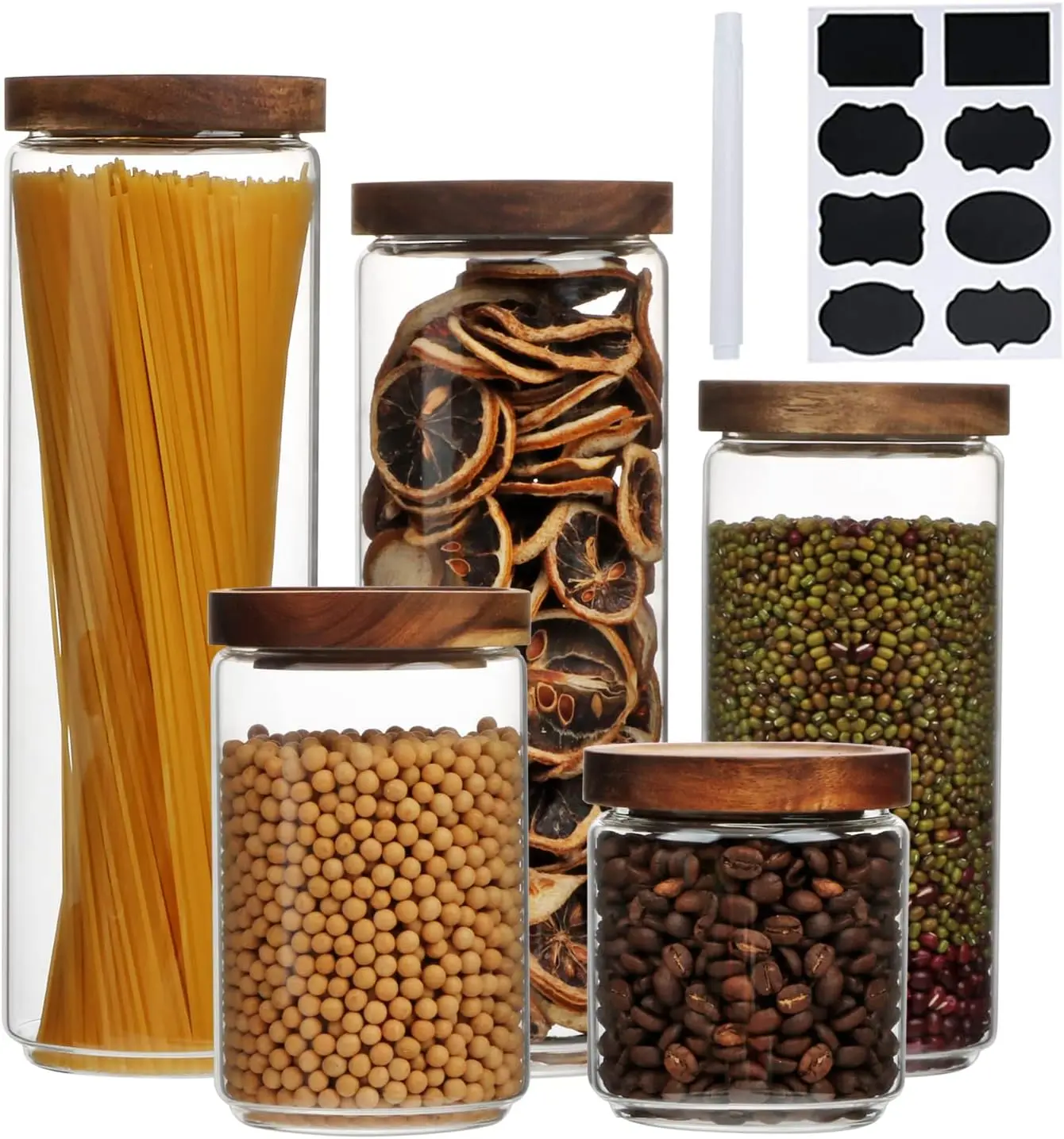 Glass Canisters With Wooden Lids Kitchen Jars for Storage,Tea,Sugar and Coffee Container Set,Set of 5 Canisters for Candy, Co
Glass Canisters With Wooden Lids Kitchen Jars for Storage,Tea,Sugar and Coffee Container Set,Set of 5 Canisters for Candy, Co