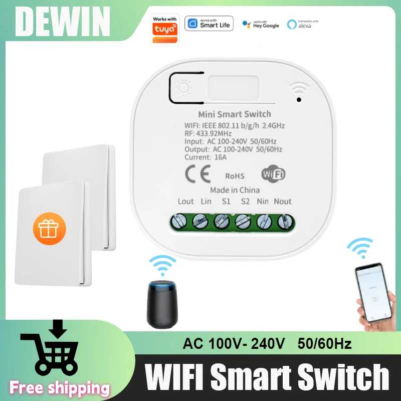 Tuya WiFi Smart Switch Breaker DIY Module Timer Wireless Light Switch Control Support Alexa Google Home Voice Control Timeing