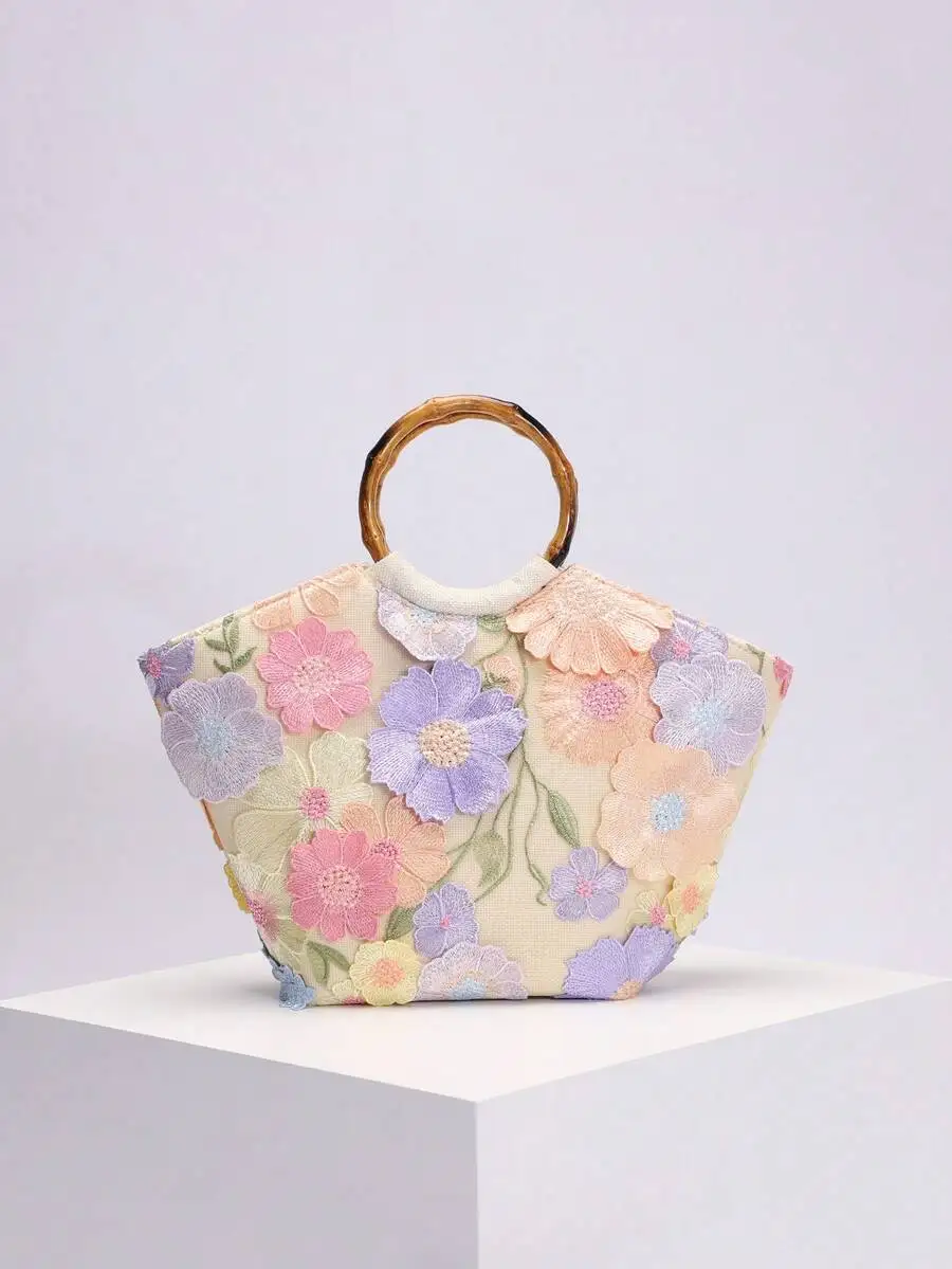 Floral Embroidery Mesh Tote Bag With Bamboo Handle Summer Beach Travel Casual Use
Floral Embroidery Mesh Tote Bag With Bamboo Handle Summer Beach Travel Casual Use