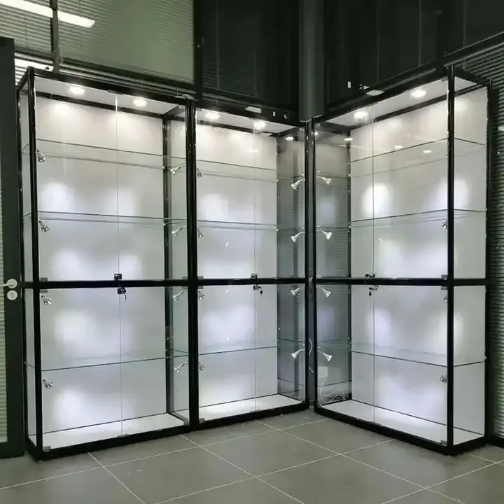 Aluminum frame tempered glass display cabinet jewelry model showcase glass merchandise display cabinet with lighting
Aluminum frame tempered glass display cabinet jewelry model showcase glass merchandise display cabinet with lighting