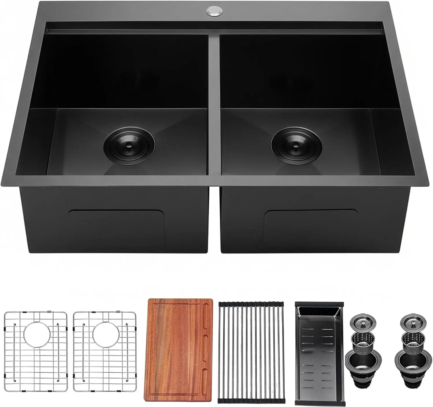 33x22 Double Bowl Kitchen Sink 33 Inch Black, Stainless Steel Drop in Double Basin Kitchen Sinks, Topmonut 50/50 Framhouse Sinks
33x22 Double Bowl Kitchen Sink 33 Inch Black, Stainless Steel Drop in Double Basin Kitchen Sinks, Topmonut 50/50 Framhouse Sinks