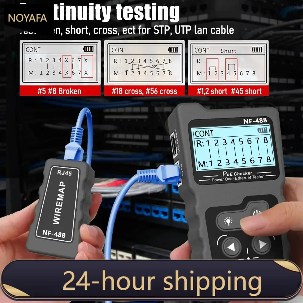 NOYAFA NF-488 PoE Тест питания Сетевой кабель Трекер Устройство проверки напряжения через Ethernet Cat5 Cat6 Онлайн-тестер Lan Инструменты Переключатель
NOYAFA NF-488 PoE Тест питания Сетевой кабель Трекер Устройство проверки напряжения через Ethernet Cat5 Cat6 Онлайн-тестер Lan Инструменты Переключатель