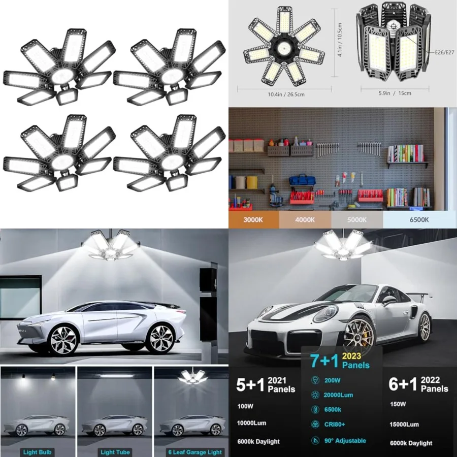 LED Garage Light - 00w 0000LM 500K Garage Lights Ceiling LED with 7+ Adjustable Panels, Shop Lights Screw in E26 E27 Bulb Socke
LED Garage Light - 00w 0000LM 500K Garage Lights Ceiling LED with 7+ Adjustable Panels, Shop Lights Screw in E26 E27 Bulb Socke