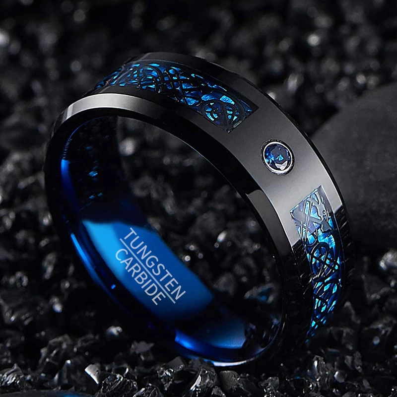 8mm Tungsten Carbide Ring for Men And Women with Carbon Fiber Blue Zircon Black Dragon Charm Jewelry Anillos Para Hombres
8mm Tungsten Carbide Ring for Men And Women with Carbon Fiber Blue Zircon Black Dragon Charm Jewelry Anillos Para Hombres