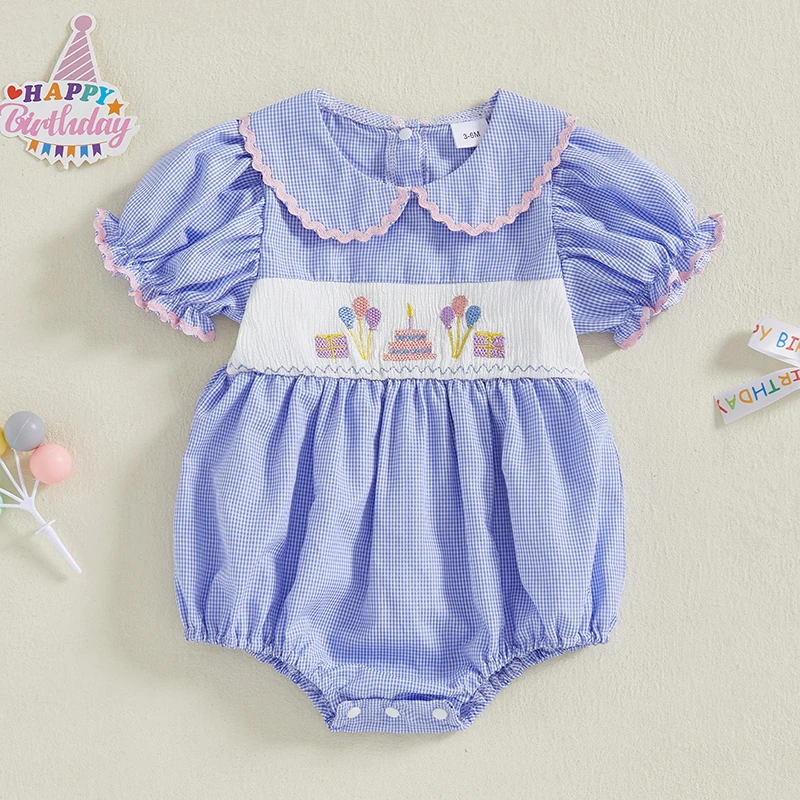 Baby Girls Birthday Romper Casual Cake Balloon Embroidery Plaid Short Sleeve Newborn Jumpsuit for Toddler Cute Clothes
Baby Girls Birthday Romper Casual Cake Balloon Embroidery Plaid Short Sleeve Newborn Jumpsuit for Toddler Cute Clothes