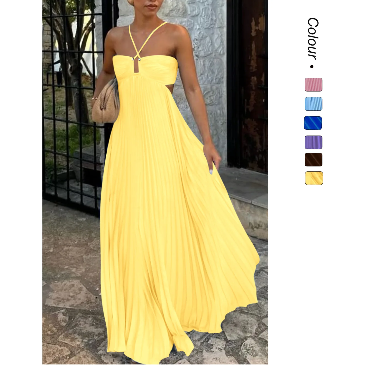 Solid Color Pleated Sleeveless Suspender Dress Summer 2025 New European and American Cross-border Foreign Trade
Solid Color Pleated Sleeveless Suspender Dress Summer 2025 New European and American Cross-border Foreign Trade