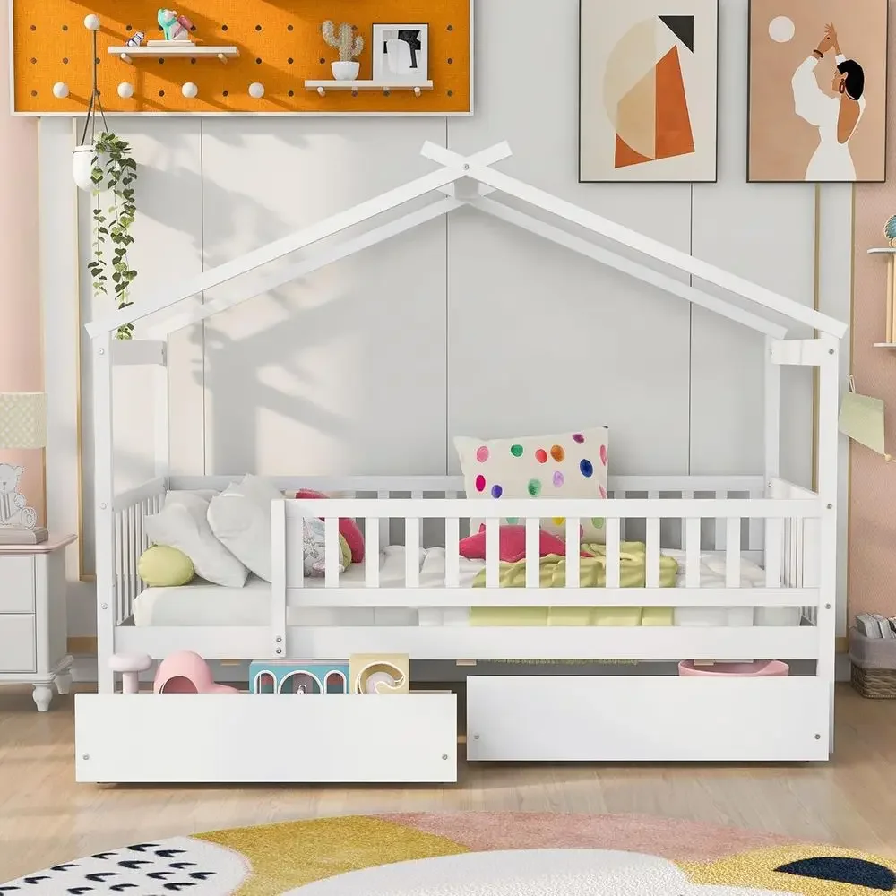Twin Bed with Storage Drawers, Rails, and Roof Tent, Wooden Daybed, Twin Montage Bed for Kids and Teens, White, No Box Spring Ne
Twin Bed with Storage Drawers, Rails, and Roof Tent, Wooden Daybed, Twin Montage Bed for Kids and Teens, White, No Box Spring Ne