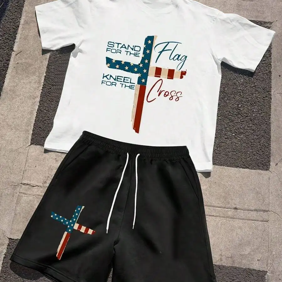 Mens Flag Cross Graphic T-Shirt And Drawstring Shorts Set Casual Summer Outfit
Mens Flag Cross Graphic T-Shirt And Drawstring Shorts Set Casual Summer Outfit