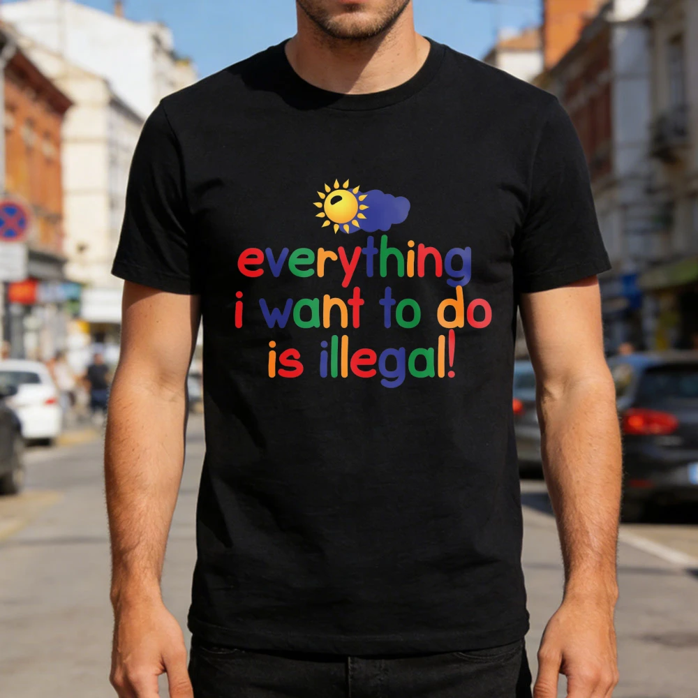 Мужская футболка с надписью «Все, что я хочу делать, незаконно», забавная футболка с юмористическим принтом, повседневная уличная одежда, летняя мода, свободные футболки
Мужская футболка с надписью «Все, что я хочу делать, незаконно», забавная футболка с юмористическим принтом, повседневная уличная одежда, летняя мода, свободные футболки
