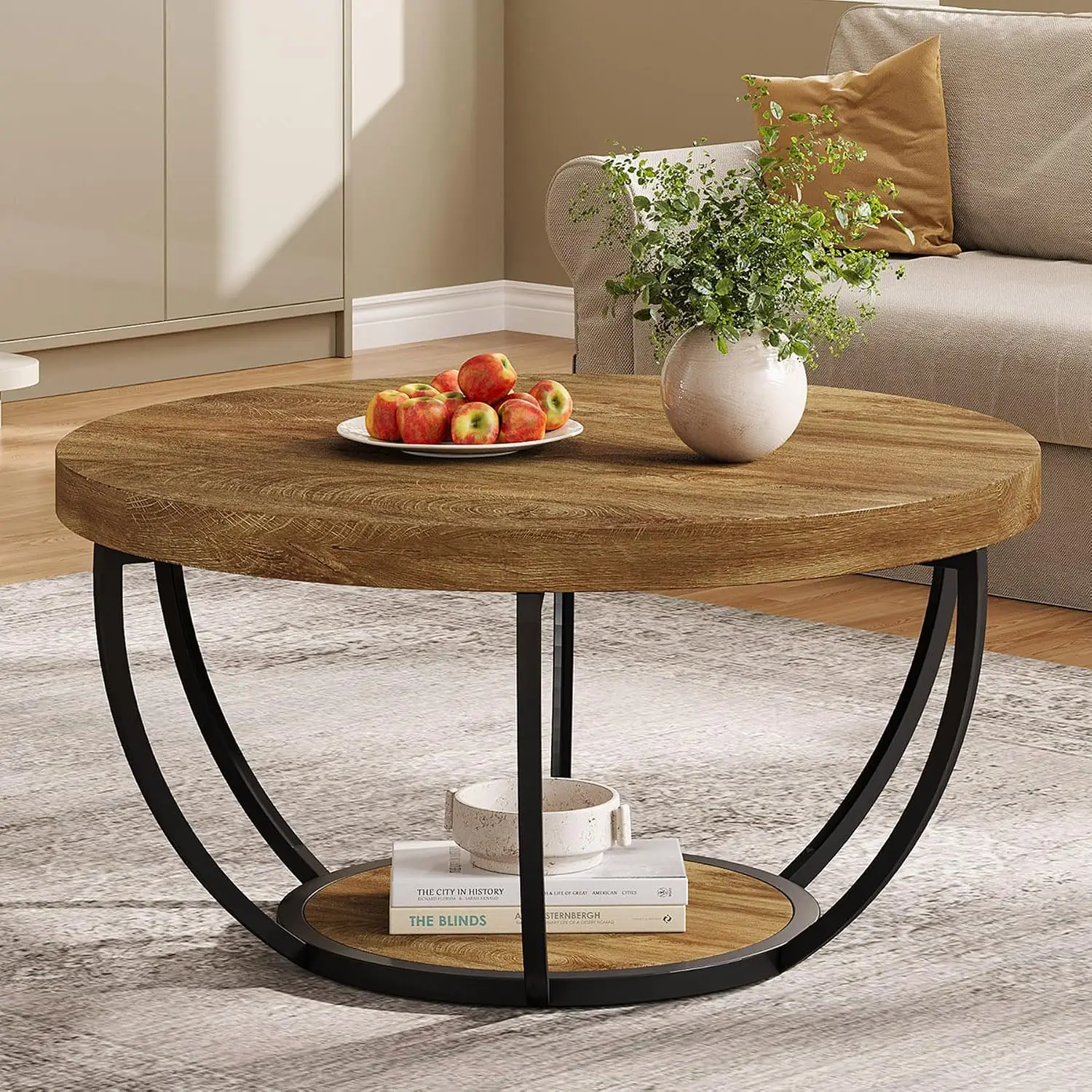 Round Coffee Table, Thirty One Point Seven Inch Wooden Two Tier Circle Coffee Table With Storage Shelves, Modern Accent Cocktail Table Center Table For Living Room, Natural Wood Brown
Round Coffee Table, Thirty One Point Seven Inch Wooden Two Tier Circle Coffee Table With Storage Shelves, Modern Accent Cocktail Table Center Table For Living Room, Natural Wood Brown
