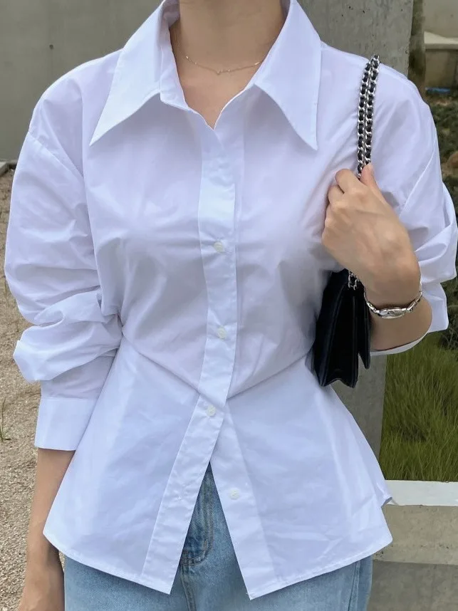 Chic Early Spring Women's Long Sleeve Shirt White Fashionable Turn-down Collar Single Button Waist-cinching Elegance Top
Chic Early Spring Women's Long Sleeve Shirt White Fashionable Turn-down Collar Single Button Waist-cinching Elegance Top