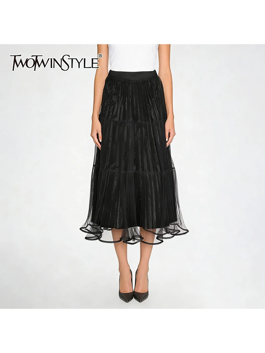 TWOTWINSTYLE однотонные универсальные юбки для женщин с высокой талией в стиле пэчворк, сетчатая минималистичная юбка, женская одежда, новинка
TWOTWINSTYLE однотонные универсальные юбки для женщин с высокой талией в стиле пэчворк, сетчатая минималистичная юбка, женская одежда, новинка
