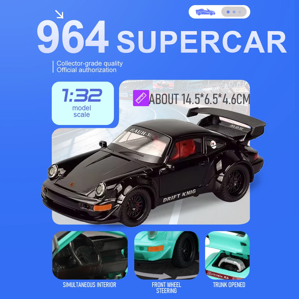 1:32 964 GT3RS Supercar Model Toys Metal Diecas Doors Opened Pull Back Rubber Tires Simulation Interior Collection Sports Cars
1:32 964 GT3RS Supercar Model Toys Metal Diecas Doors Opened Pull Back Rubber Tires Simulation Interior Collection Sports Cars