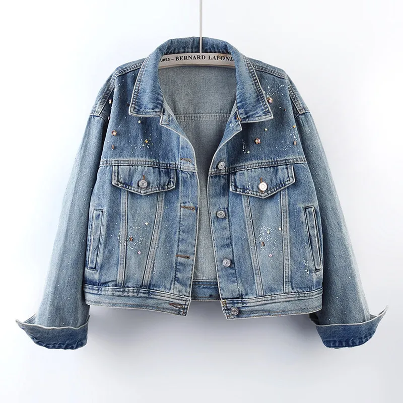 Heavy Work Beaded Diamond Blue Casual Short Denim Jacket Women Lapel Single-Breasted Long-Sleeve Cowboy Outerwear Streetwear
Heavy Work Beaded Diamond Blue Casual Short Denim Jacket Women Lapel Single-Breasted Long-Sleeve Cowboy Outerwear Streetwear