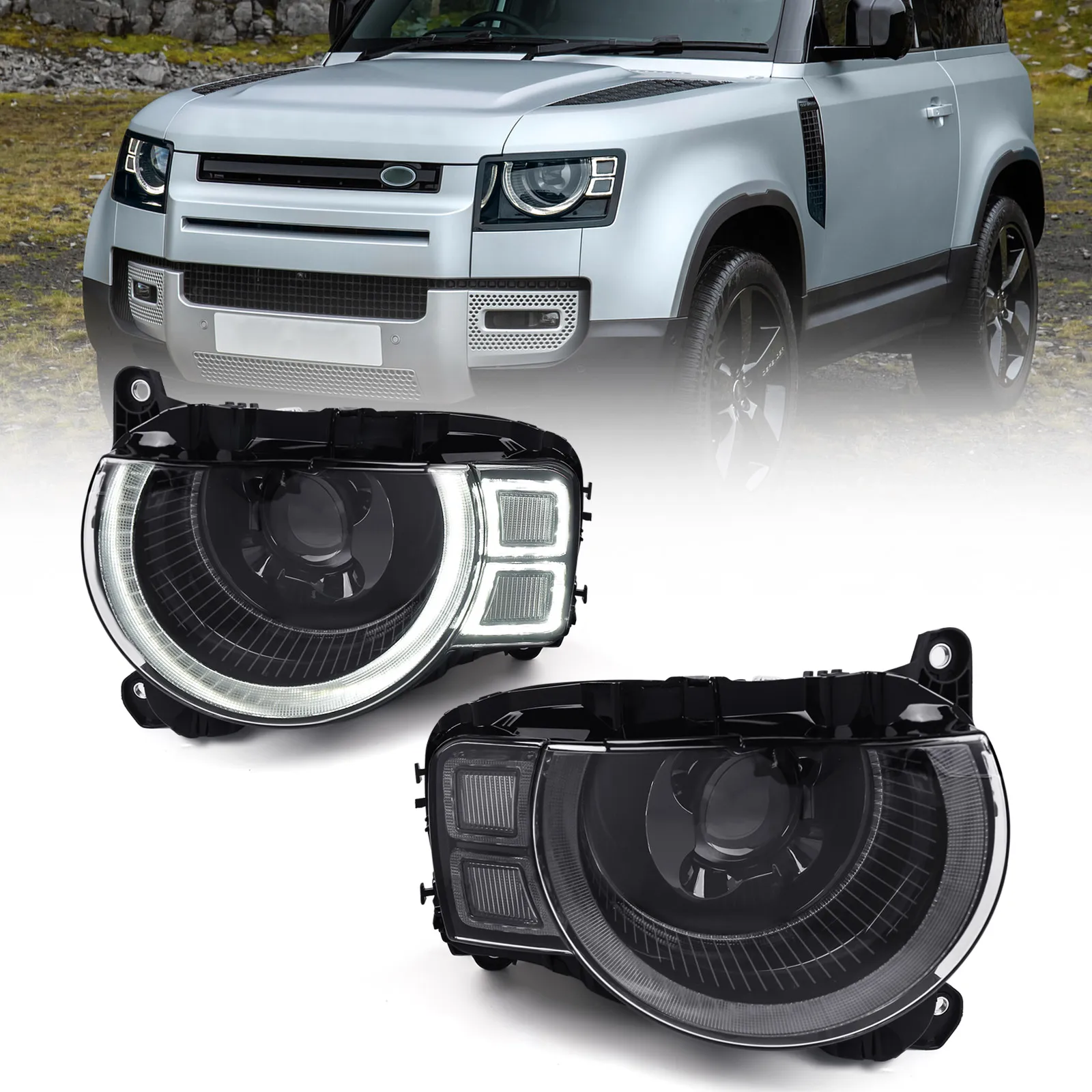 Модифицированная модернизированная фара в сборе, подходит для LAND ROVER DEFENDER OEM 2020-2022 годов, светодиодная фара DRL LR 133098
Модифицированная модернизированная фара в сборе, подходит для LAND ROVER DEFENDER OEM 2020-2022 годов, светодиодная фара DRL LR 133098