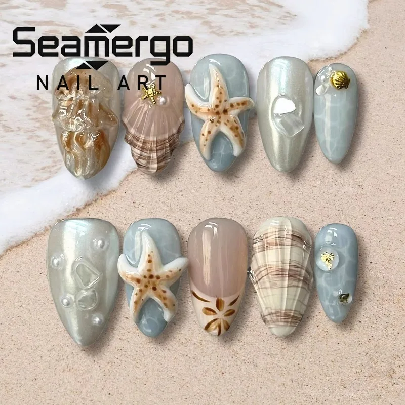 24PCS Summer Beach Blue Almond Press on Nails 3D Seastar Jellyfish Shell French Fake Nails Full Cover Vacation Style False Nails
24PCS Summer Beach Blue Almond Press on Nails 3D Seastar Jellyfish Shell French Fake Nails Full Cover Vacation Style False Nails