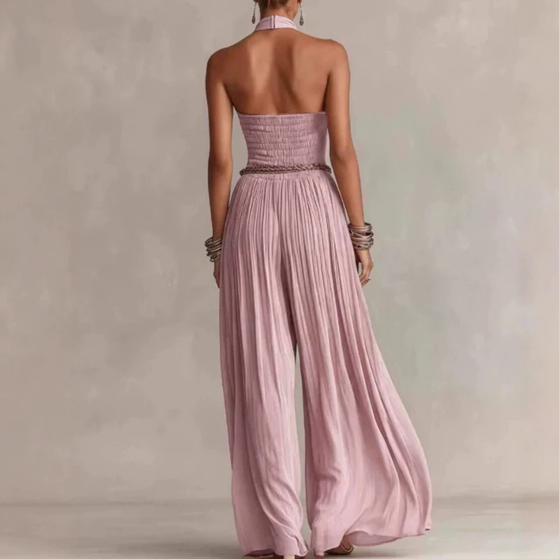 Summer New Sleeveless Hollow Out Pure Rompers Elegant High Waist Pocket Wide Leg Playsuits Fashion Off Shoulder Halter Jumpsuits
Summer New Sleeveless Hollow Out Pure Rompers Elegant High Waist Pocket Wide Leg Playsuits Fashion Off Shoulder Halter Jumpsuits