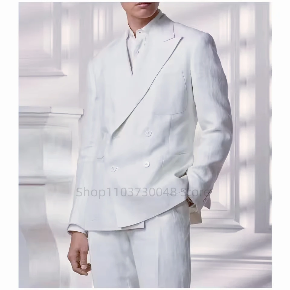 Повседневные летние белые льняные приталенные костюмы для мужчин, двубортные мужские костюмы с остроконечными лацканами, комплект из 2 предметов, пиджаки с брюками, свадебные костюмы
Повседневные летние белые льняные приталенные костюмы для мужчин, двубортные мужские костюмы с остроконечными лацканами, комплект из 2 предметов, пиджаки с брюками, свадебные костюмы