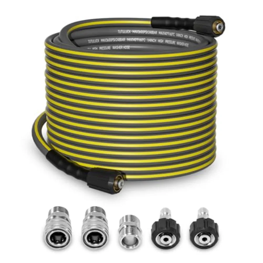 Flexible Pressure Washer Hose 100Feet 1/4'' Kink Resistant 3600 PSI Power Washer Hose Extension with M22 and 3/8" Quick Connect
Flexible Pressure Washer Hose 100Feet 1/4'' Kink Resistant 3600 PSI Power Washer Hose Extension with M22 and 3/8" Quick Connect