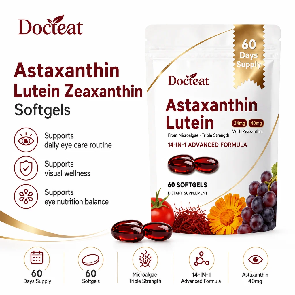 Docteat Astaxanthin Lutein Zeaxanthin Softgels 60 CT From Microalgae 14-IN-1 Advanced Formula with Vitamin B12 and Selenium
Docteat Astaxanthin Lutein Zeaxanthin Softgels 60 CT From Microalgae 14-IN-1 Advanced Formula with Vitamin B12 and Selenium